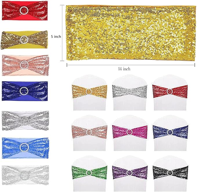 Sequin Chair Sashes Spandex, Pack of 20 Sequin Stretch with Buckle Chair Bands for Wedding Banquet Birthday Graduation Party Anniversary Prom Celebration Chair Decorations (Teal, 20pcs)