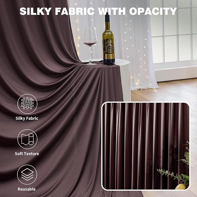 20ftx15ft Brown Backdrop Curtains for Parties, Wrinkle Free Polyester Brown Photo Backdrop Drapes 4 Panels 15 ft Long Back Drop Cloth for Wedding Birthday Photography Background Party