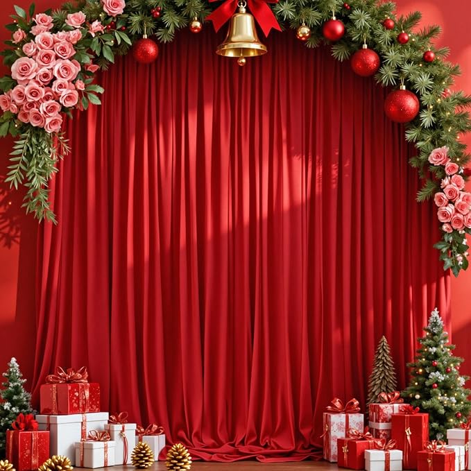 MEETSKY Red Backdrop Curtains for Christmas Party Valentine's Day Arch Stage Wedding Ceremony Red Curtains Fabric Photography Backdrop Drapes for Birthday Party Baby Shower,5ft x 8ft,2 Panels