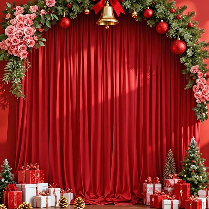 MEETSKY Red Backdrop Curtains for Party Valentine's Day Arch Stage Wedding Ceremony Red Curtains Fabric Photography Backdrop Drapes for BBirthday Party Baby Shower Christmas, 5ft x 7ft, 2 Panels