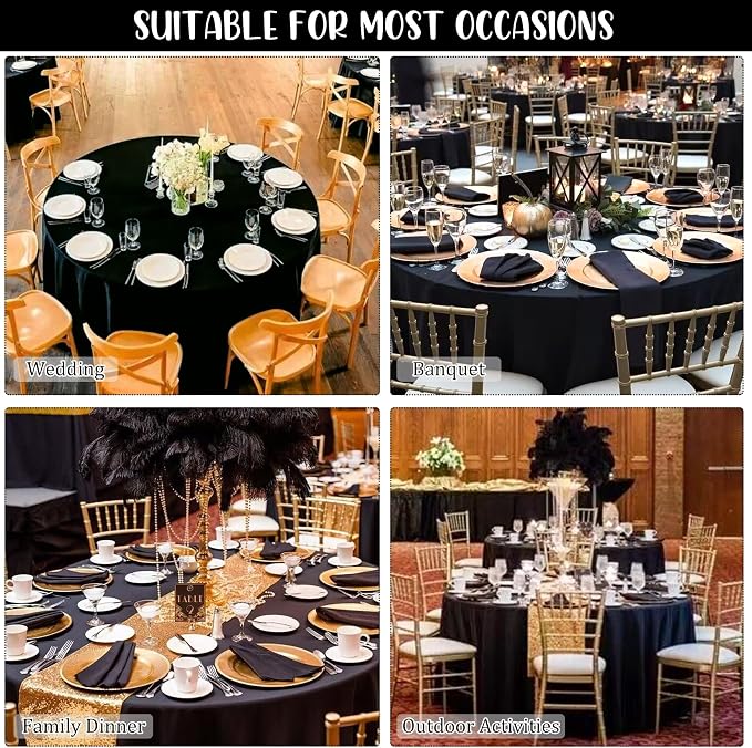 Fivenl 8 Pack Premium Round Tablecloth 108 Inch Round Table Covers Washable Polyester Fabric Round Table Clothes for Wedding Party Reception Banquet Buffet Restaurant (Black, 108 Inch)