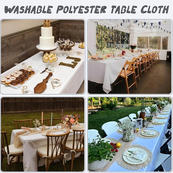 10 Pack White Table Cloth Rectangle Table Cloths for 6 Foot Rectangle Tables 60 X 102 Inch Washable Polyester Table Covers, Reusable & Wrinkle Resistant for Weddings, Parties, Events, and Daily Use