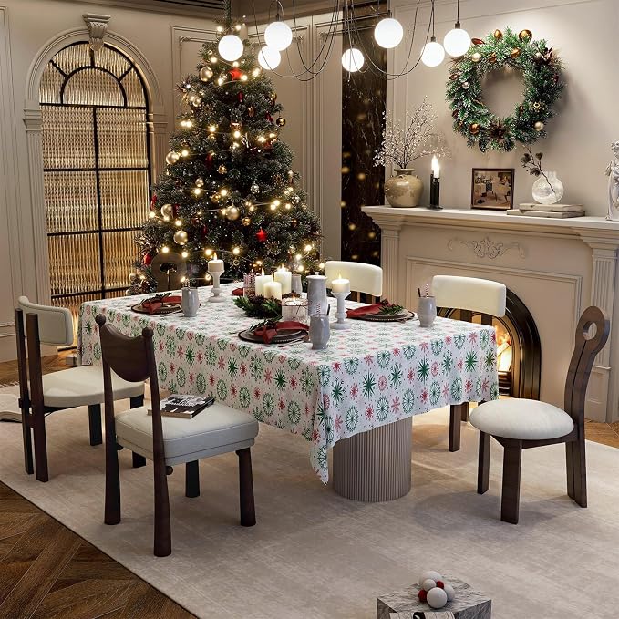 Tablecloth with Snowflake, Spillproof Waterproof Fabric Table Cloth for Dining, Parties, Holiday, Christmas, Winter Table Decorations - 70''x140''