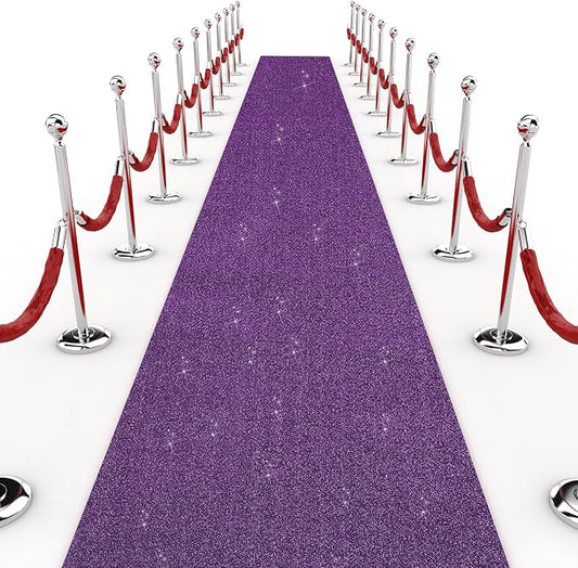 Shihanee Sequin Aisle Runner for Wedding Glitter Rug with Carpet Tape Sparkly Prom Outdoor Floor Birthday Carpet Runner for Ceremony Event Graduation Party(2 x 15 ft,Purple)