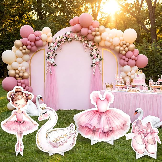 Honoson 4 Pcs Large 30" Ballerina Dancer Cardboard Cutouts, Pink Ballerina Birthday Party Decorations Yard Signs for Baby Shower Wedding Dance Ballet Themed Party Decor Supplies