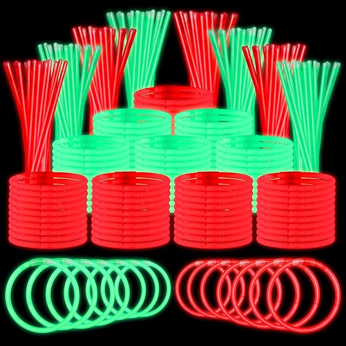 Lenwen 1000 Pcs Christmas Glow Sticks Bulk 8 Inch Glow Bracelets Glowing in the Dark Light up Sticks with Connectors for Neon Birthday Christmas Party Favors Supplies Decorations(Red, Green)