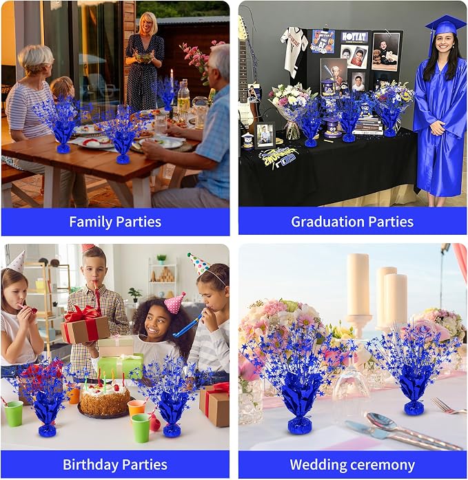 8 Pack Metallic Star Spray Centerpieces for Tables - Bulk 12.4" Foil Fountain Table Decorations for Large Events, Graduation 2026, Wedding Reception (Blue)