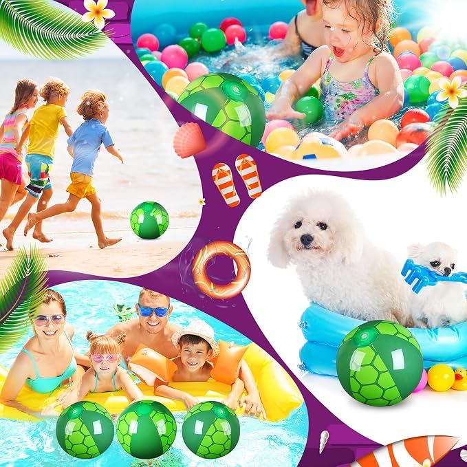 Leyndo 12 Pack Green Turtle Themed Beach Ball for Kids 7.87" Bulk for Summer Pool and Beach Game Gifts and Birthday Party Supplies and End of The Year Class Party Decoration Favors