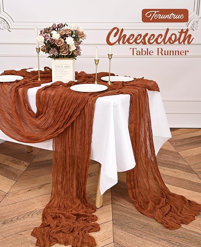 6 Pack Terracotta Table Runner 10FT Long Cheesecloth Table Runner Cheese Cloth Gauze for Wedding Party Birthday Decoration-Terracotta