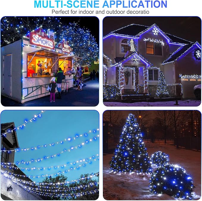 weillsnow 164 FT 500 LED Christmas Lights Outdoor, Waterproof Christmas Fairy Lights with Timer, Plug in Blue White LED String Lights with 8 Modes for Bedroom Wedding Party Xmas Decoration