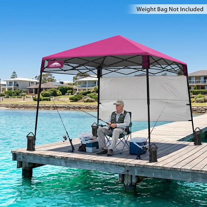 EAGLE PEAK 8x8 Pop Up Canopy Tent with Sidewall, Compact, Portable Slant Leg Instant Sun Shelter for Beach, Sports, & Camping, 8x8 Base 6x6 Top, Pink