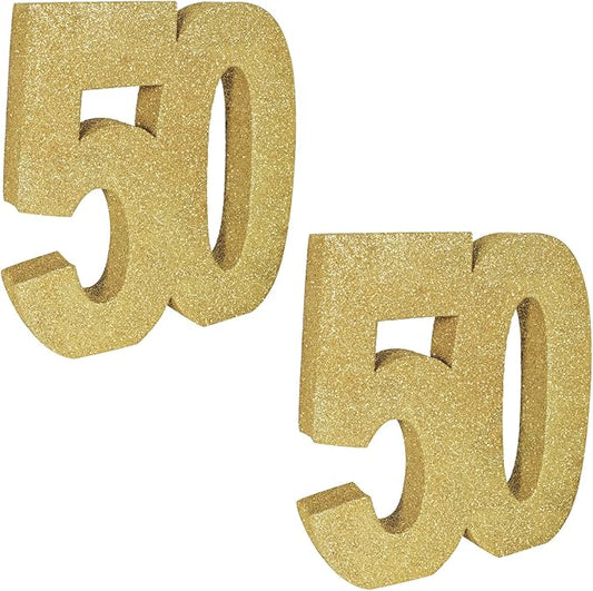 Beistle 3-D Number 50 Centerpiece, 8" x 8" x 1"- Gold Glittered Foam 50th Birthday Party Decoration, Milestone & Anniversary