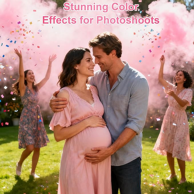 4 Pack Gender Reveal Smoke Bombs, Powder Spray Pink Color Blasters for Baby Girl Reveal Party Baby Shower Decorations Outdoor Reveal Cannon, Long Lasting 14s Thick Smoke for Photos & Videos