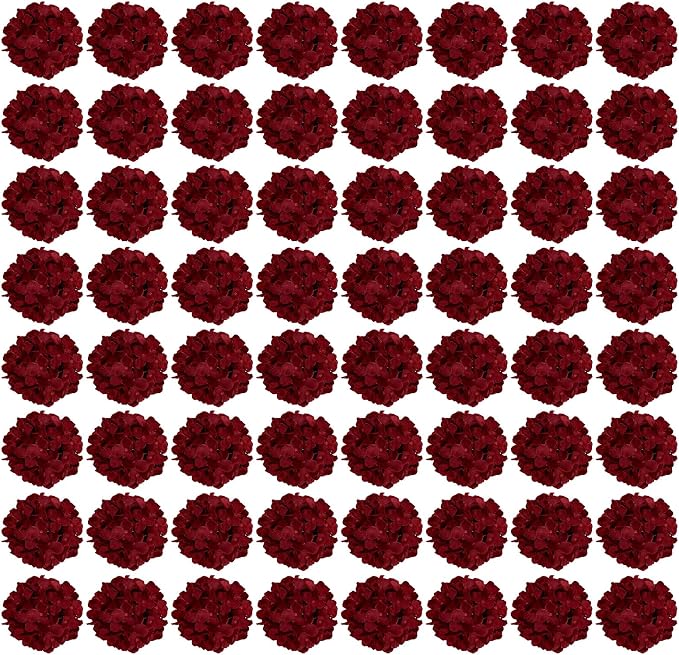 Auihiay 64PCS Burgundy Hydrangea Artificial Flowers, Silk Hydrangea Heads with Stems, Fake Flowers for DIY Wedding Centerpiece, Home, Party, Baby Shower, Garden Decoration (Burgundy)
