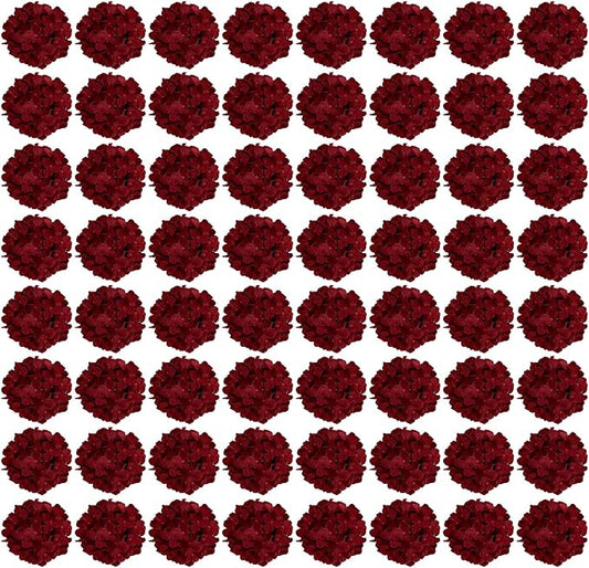 Auihiay 64PCS Burgundy Hydrangea Artificial Flowers, Silk Hydrangea Heads with Stems, Fake Flowers for DIY Wedding Centerpiece, Home, Party, Baby Shower, Garden Decoration (Burgundy)