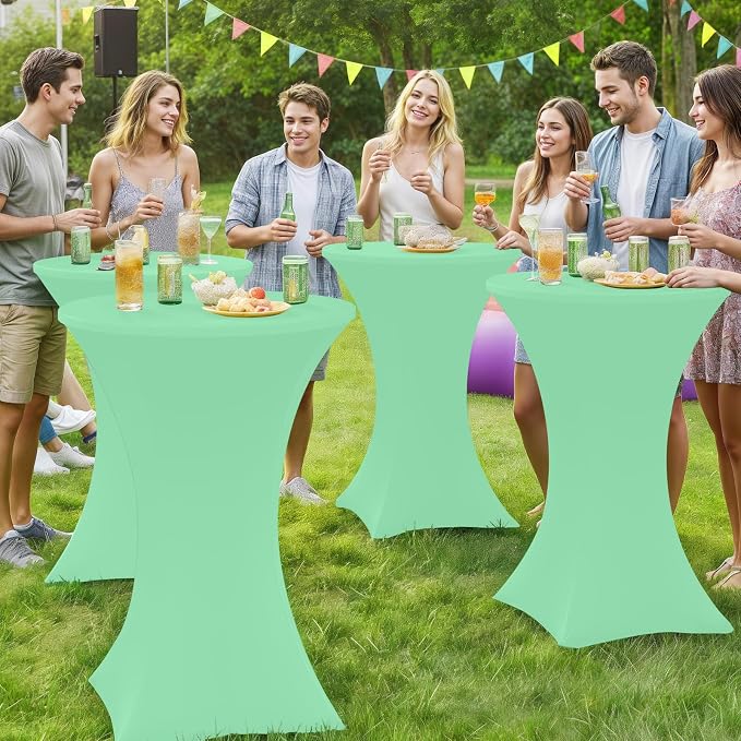 Moosfor Spandex Cocktail Table Covers 4 Pack, Elastic Fitted Stretch Table Cloth, Round High Top Tablecloths for Bar, Party, Pub, Wedding & Banquet (Bright Green, 32x43 Inch)