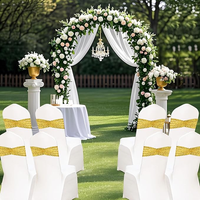Eternal Beauty Set of 100 Sequin Gold Chair Sashes for Chair Cover Wedding Party Decorations