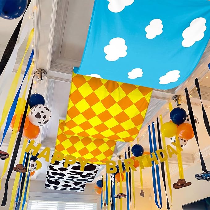Feifeiya 3 Pcs 36 ft Cartoon Story Party Decorations Cartoon Story Classroom Celling Banner with Cow Blue Sky White Clouds Print for First Day Back to School Classroom Birthday VBS School Decorations