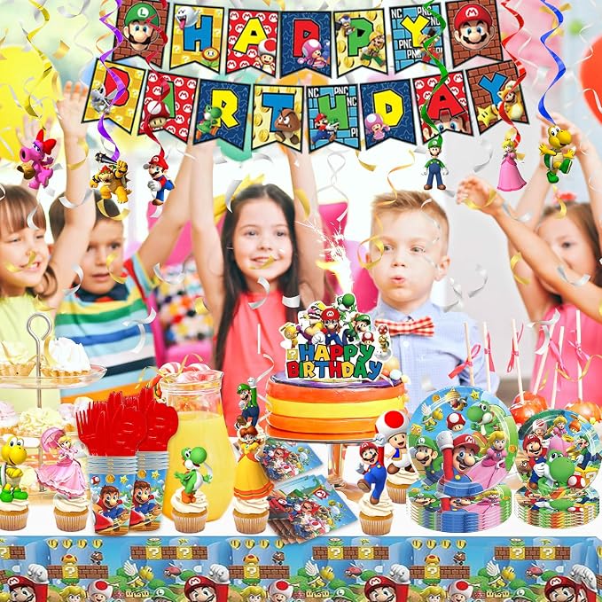 Birthday Party Supplies Ultimate Kit - 14-in-1 Decorations Set with Banner, Backdrop, Tablecloth, Balloons, Plates, Cutlery, Cake Toppers for Themed Parties