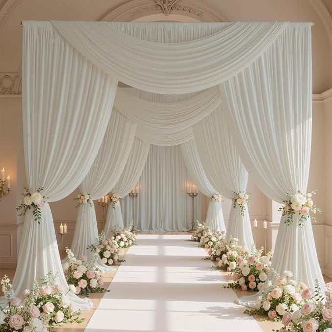 50ftx10ft Wrinkle Free Ivory Backdrop Curtains for Parties, 10 Panels 5x10ft Silky Polyester Photo Backdrop Drapes Back Drop Cloth Drapery for Wedding Birthday Photography Background