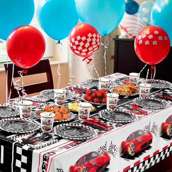 LemonRoad 452 Pcs Need Four Speed Birthday Decorations 4th Race Car Party Tableware Disposable Paper Plates and Napkins Set Need 4 Speed Decorations for Boy Kids Race Car 4 Years Birthday