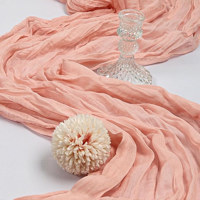 6 Pack 10FT Blush Pink Cheesecloth Table Runner 120 Inch Long Gauze Rustic Boho Spring Cheese Cloth Table Runner Sheer Fabric Decorations for Holiday Party Wedding Banquet Bridal Baby Shower Décor