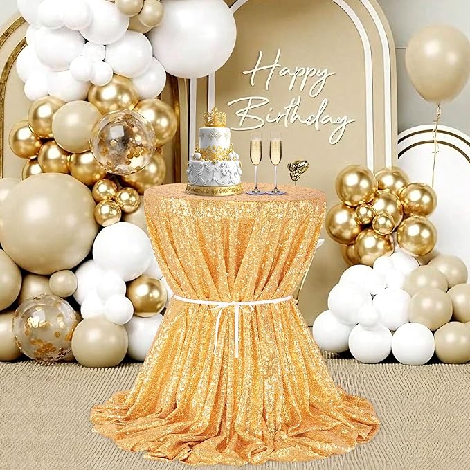 B-COOL Gold Tablecloth Party Decoration: 120 Inch Round Table Cloth Sequin Fabric Overlay for Outdoor Dining Cocktail Parties