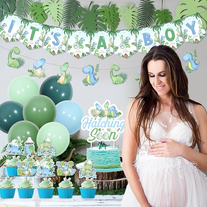 Dinosaur Baby Shower Decorations for Boys Blue Green Dinosaur Its A Boy Banner Garland Hatching Soon Cake Topper Rawr Its A Boy Decor Dinosaurs Theme Balloons for Dinosaurs Theme Party Supply