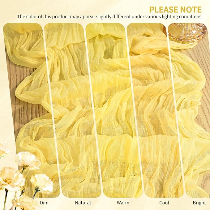 4 Pack Cheesecloth Table Runner 10FT Light Yellow Table Runner Boho Gauze Cheese Cloth Table Runners Long Rustic Sheer Table Decorations for Wedding Party Baby Bridal Shower Birthday Holiday Home