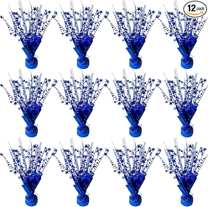 FUBININA 12 Pack Metallic Foil Spray Centerpiece Star Table Decoration Burst Table Centerpieces for Birthday New Years Nye Wedding Anniversary Graduation Holiday Party Supplies Decor, Navy Blue