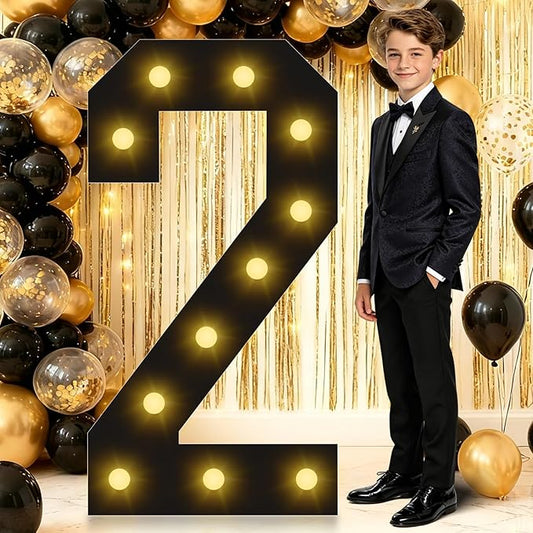 4FT Marquee Light Up Numbers, Black Giant Marquee Number 2, Pre-Cut Foam Board Set Can Be Used for Birthdays,Weddings,Party Anniversaries