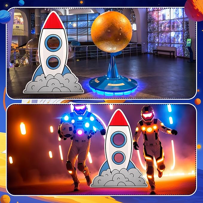 Amyhill 5 Feet Rocket Space Ship Cardboard Cutout Stand Ups Rocket Spaceship Backdrop Photo Props Standup for Classroom Vacation Bible School Space Theme Party Science Fairs Supplies