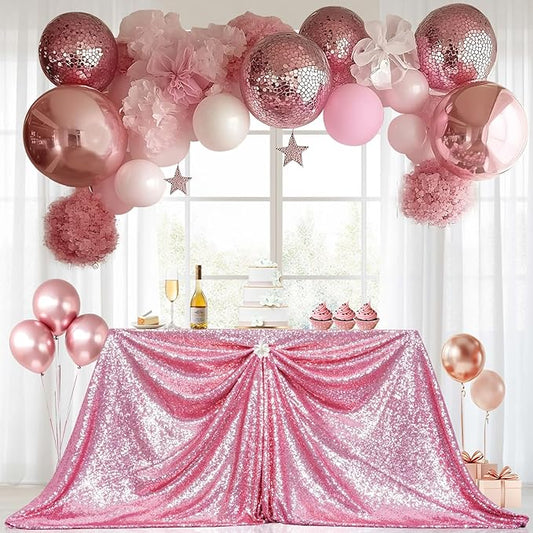 PartyDelight Sequin Tablecloth Fuchsia Pink Sparkly Table Cloth Rectangular 60"x120"