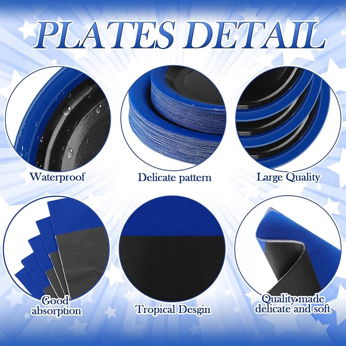 Funnymoom 452 Pcs Royal Blue and Black Party Supplies for 50 Guest, Blue and Black Paper Plates Cups Napkins Tablecloth Cutlery Straw Tableware Set for Graduation Birthday Wedding Party Decoration