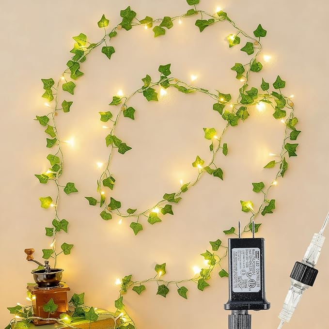 HEYFUNi Vines with Lights 23FT, Fake Ivy String Lights Plug in | 73 Warm White LEDs, Artificial Ivy Leaf Lights For Bedroom, Wall, Balcony, Wedding, Party, Dorm, Aesthetic Decor