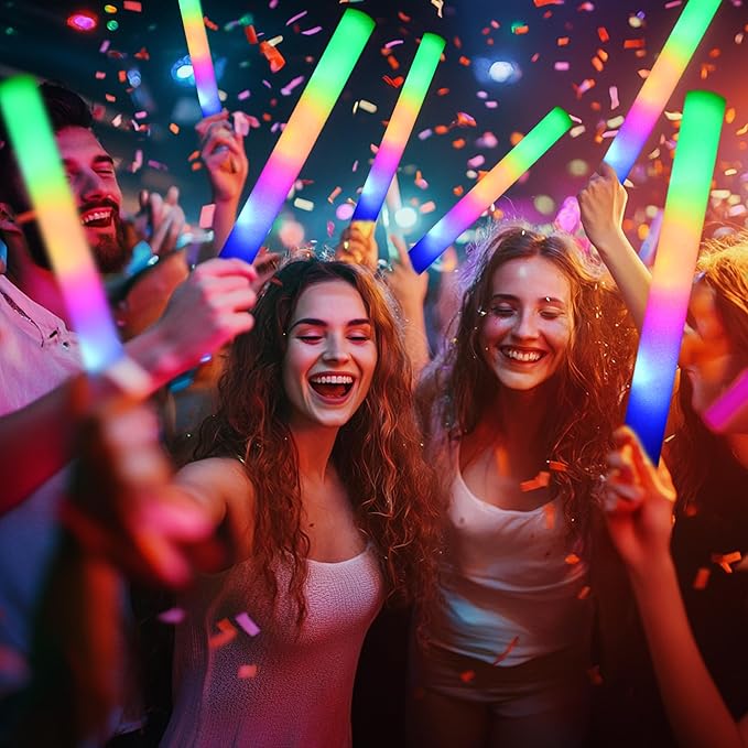 36 Pcs LED Foam Glow Sticks Bulk,Glow in The Dark Party Supplies，Foam Light Up Sticks 3 Modes of Color Flashing for Birthday,Wedding,Raves,Carnival,Halloween Christmas,New Year,Concert