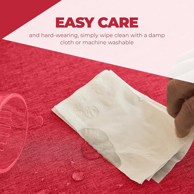 Decorelia Waterproof Wipeable Tablecloth Rectangle Table for Wedding, Faux Linen Rustic Reusable Rectangular Table Cloth Cover for Dining, Party & Camping(Oblong,60 x 104 Inch (8-10 Seats),Red)