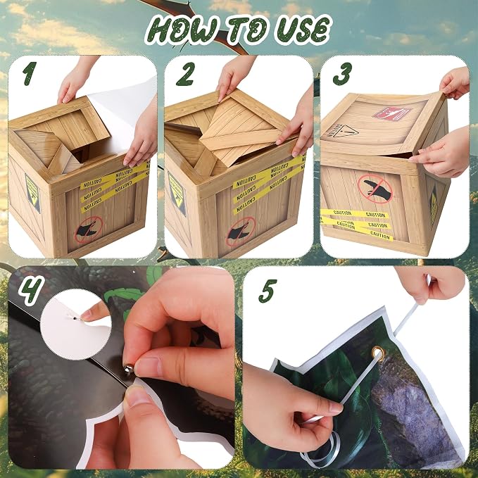 Aodaer 13 Pcs Dinosaur Party Decorations Set, Dinosaur Party Supplies, 12 x 12 x 12 Inch Dino Theme Boxes Table Centerpieces & Banner Cardstock for Dino Photo Booth Birthday Baby Shower Decorations