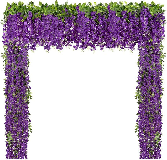 U'Artlines 5Pcs 7.2 Ft/Piece Artificial Wisteria Garland Silk Fake Purple Wisteria Flowers Hanging Greenery Vines Garlands Rattan for Home Garden Wedding Arch Party Indoor Outdoor Decor