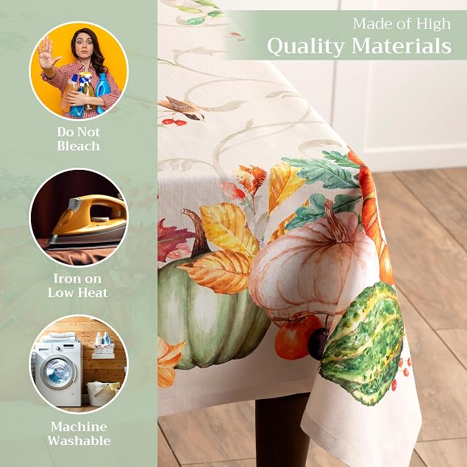 Maison d' Hermine Table Cloth Rectangle Table 100% Cotton 54 x 72 Inches Fall Tablecloth Reusable Everyday Use for Thanksgiving Christmas Decorations Dining Farmhouse Party (Lumina)