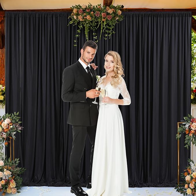 Wish Care Black Backdrop Curtain 8 Panels - Wrinkle-Free Polyester Photography Drapes for Wedding & Birthday Party - 32 X10FT