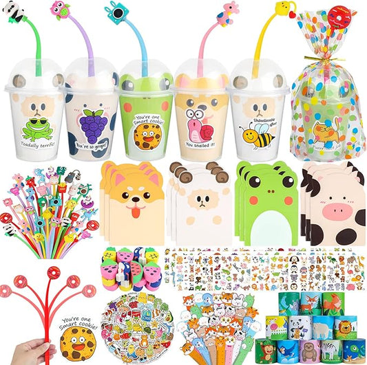 Mepmela Birthday Goodie Bags, 24 Pack Return Gifts for Birthday with Cups Fun Pens Stickers Notebooks Stuffers Classroom Gifts Class Rewards Prizes
