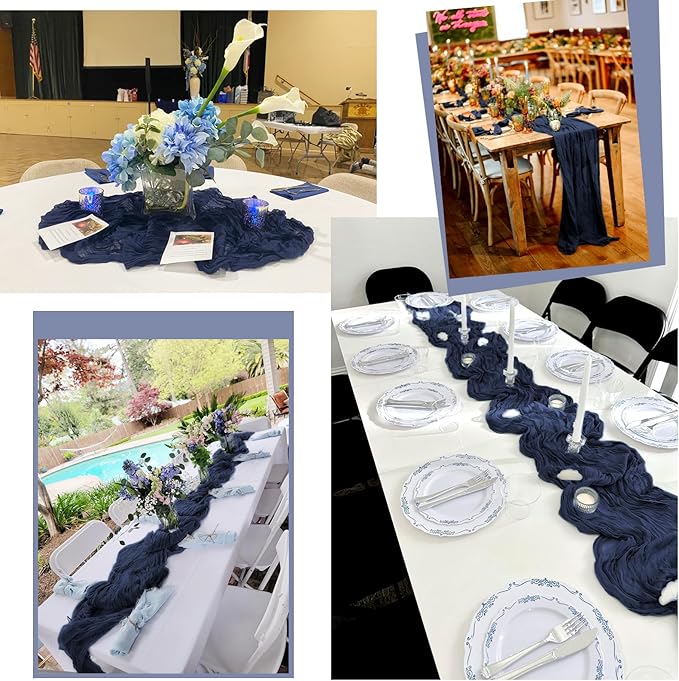 15 Pack Navy Blue Table Runners 17 x 108inch Cheesecloth Table Runner Boho Gauze Table Runner Rustic Sheer Fabric Cheese Cloth Table Runners for Wedding Party Bridal Shower Farmhouse Home Decor