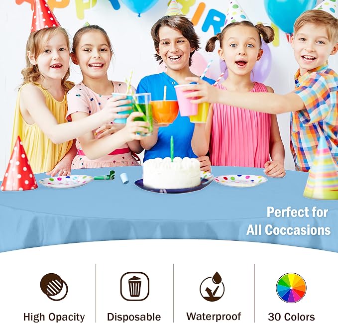 Party Solids Light Blue Round Tablecloths Plastic Table Cloth Disposable 48 Pack 84" Inch Round TableCloth Disposable Light Blue Tablecloths Plastic Tablecloth Indoor/Outdoor Tablecloth Party Supplies