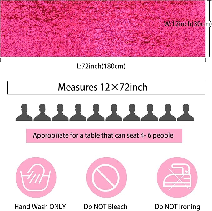 12 Packs 12 X 72 Inch Hot Pink Sequin Table Runner Glitter Dining Table Runner for Birthday Wedding Engagement Bridal Baby Shower Bachelorette Holiday Celebration Party Supplies Decorations (Hot Pink)