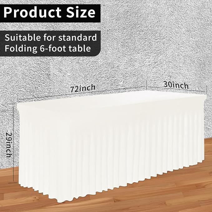 White Table Skirt, Wrinkle-Free Spandex Table Covers 6ft, Elastic Fitted Washable Tablecloth for Rectangle Tables for Wedding, Banquet, Party, Events