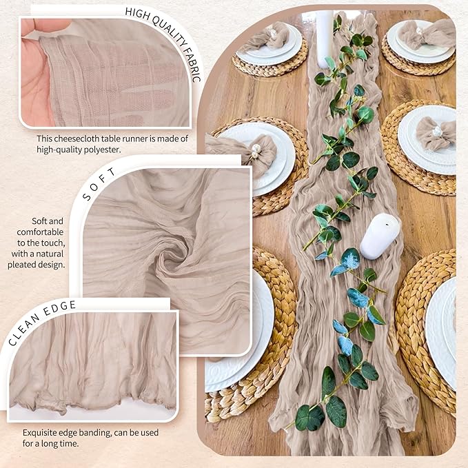 1 Pack Cheesecloth Table Runner 10FT Rosy Brown Table Runner Boho Gauze Cheese Cloth Table Runners Long Rustic Sheer Table Decorations for Wedding Party Baby Bridal Shower Birthday Holiday Home