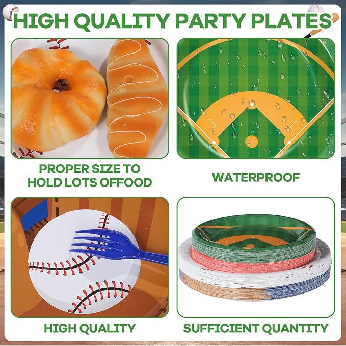 250 Pcs Baseball Birthday Party Decorations Baseballs Disposable Party Tableware Sets Including Plates Cups Napkins Baseball Sports Theme Dinnerware for Sports Birthday Parties Supplies Serves 50