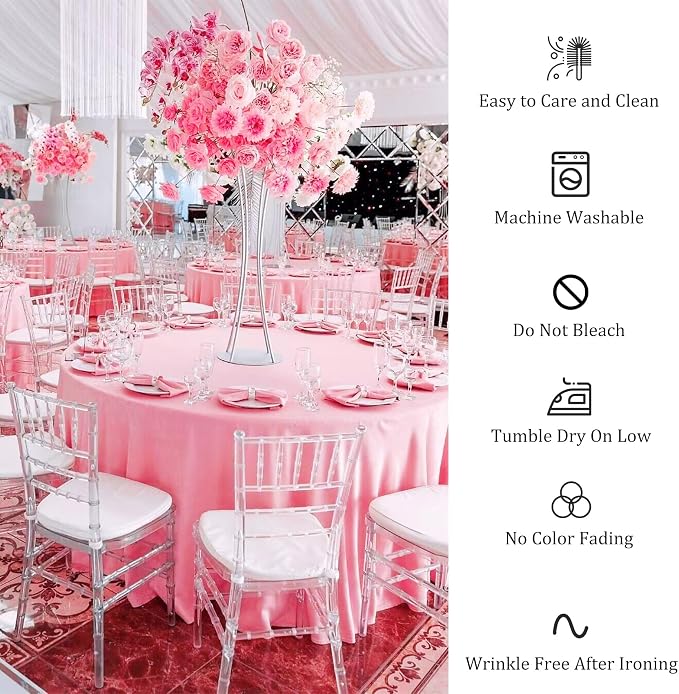 Fivenl 8 Pack Premium Round Tablecloth 108 Inch Pink Round Table Covers Bulk Washable Polyester Fabric Round Table Clothes for Wedding Party Reception Banquet Buffet Restaurant (Pink, 108 Inch)