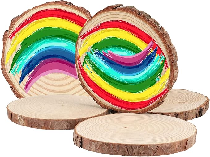 30 PCs 3.5-4 Inch Wood Slices for Crafts,Unfinished Wood Rounds with Bark, Round Wooden Discs Circles for Christmas Ornaments Wedding Rustic Decoration DIY Handcrafts Arts